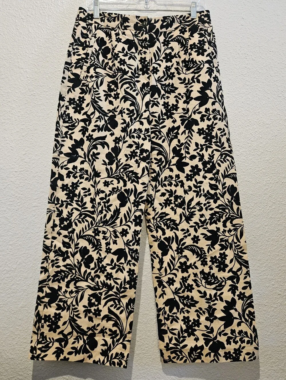 Sezane Martin Crop Nora Print Trousers Linen Blend Floral Pants Size 8